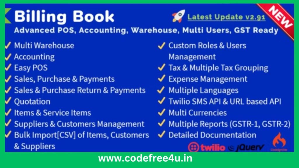 Billing Book -Advanced POS, Inventory, Accounting, Warehouse, Multi Users, GST Ready