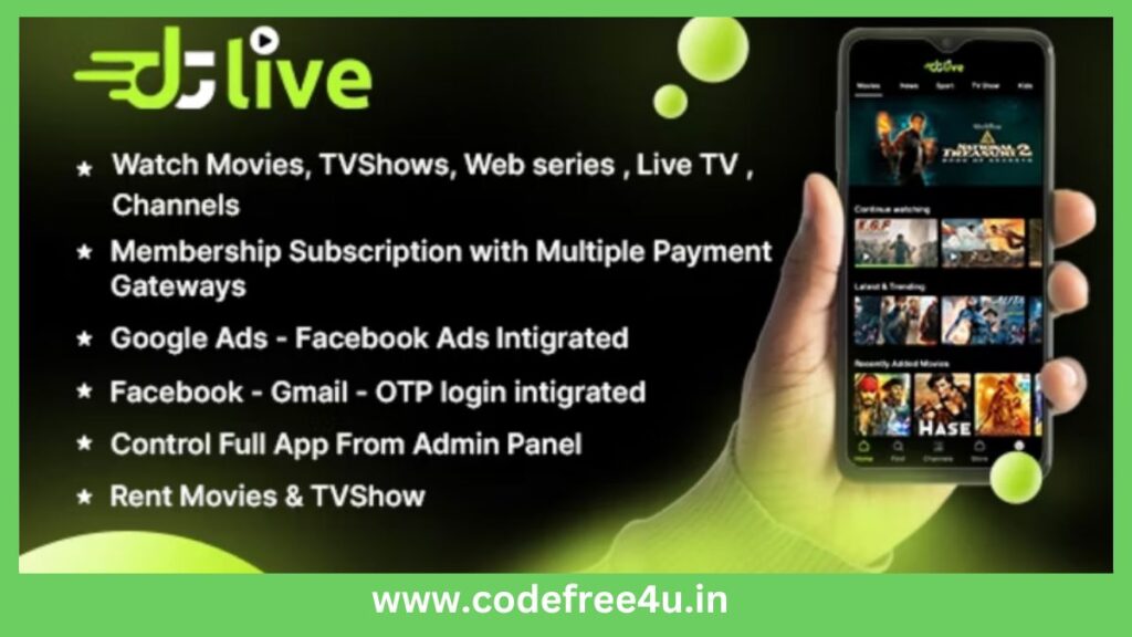 DTLive - Movies – TV Series – Live TV - Channels - OTT - Android app, Laravel Admin Panel