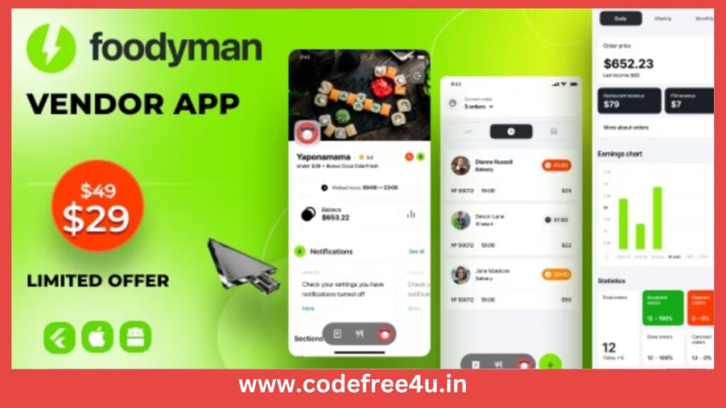 Foodyman - Multi - Restaurant (and Grocery) Vendor App (iOS&Android)