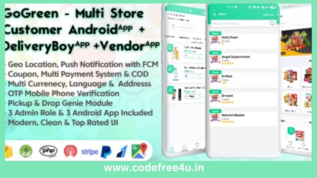 GoGreen - Food, Grocery, Pharmacy Multi Store(Vendor) Android App with Interactive Admin Panel